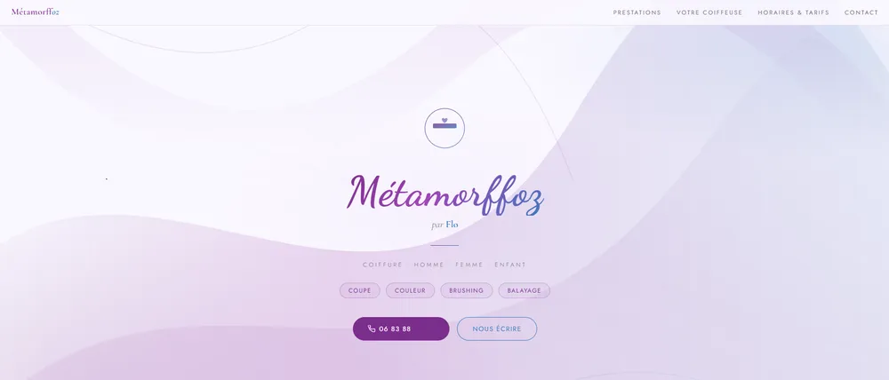 Site vitrine du salon de coiffure Métamorffoz